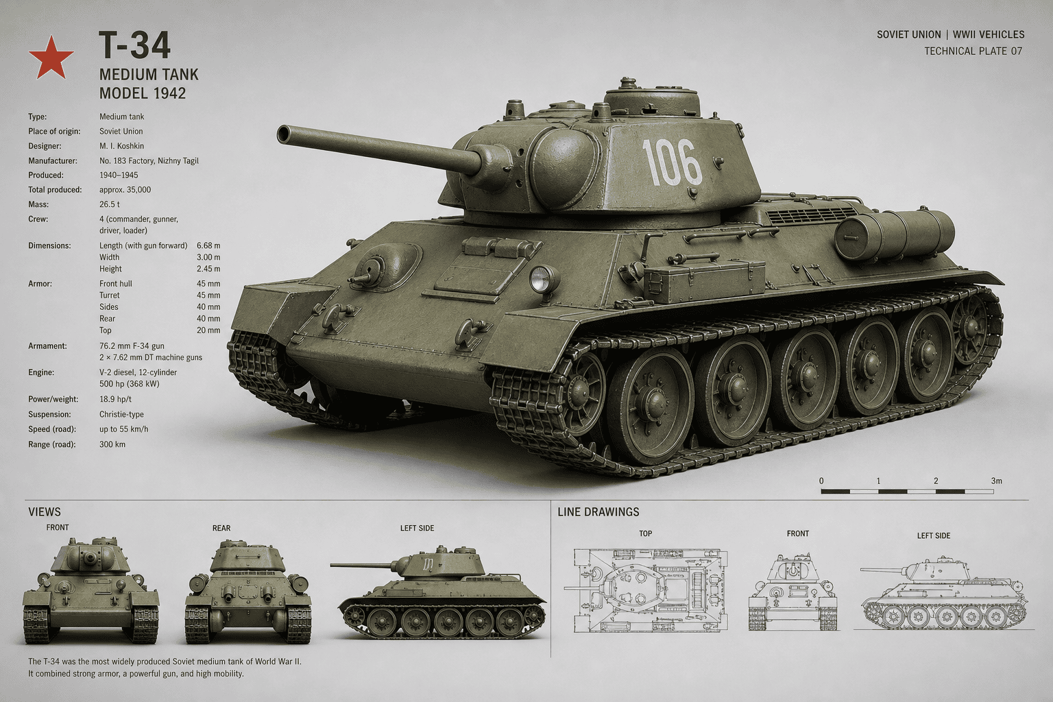 T-34 中型坦克(1942 型) 静态图(拖拽预览降级)