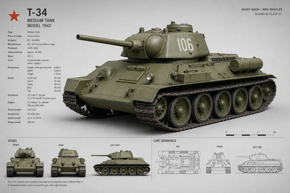 T-34 中型坦克（1942 型） · 正面